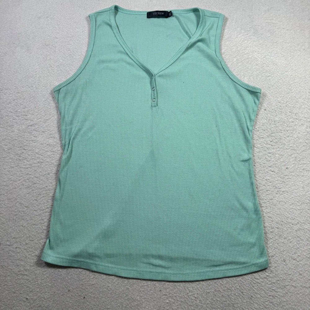 TECREW Tank Top Womens XXL Mint‎ Green Excellent Ribbed Henley V-Neck Sleeveless